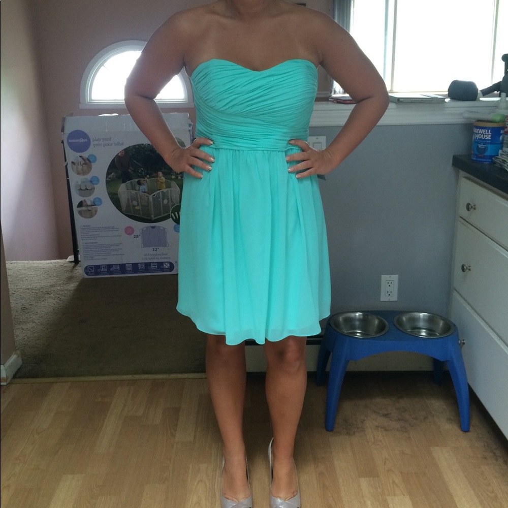 Donna Morgan strapless bridesmaid dress